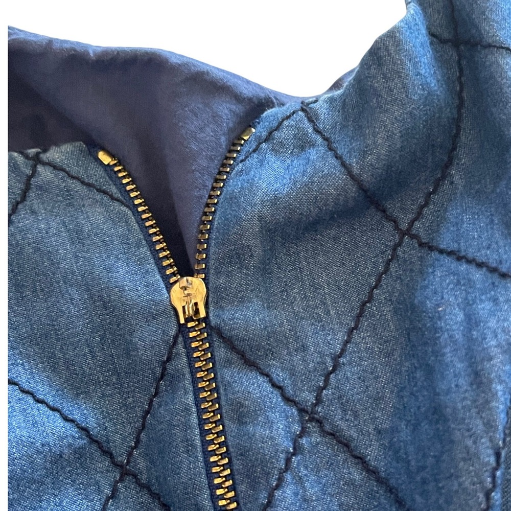 Kate Spade Denim Quilted Shift Dress Blue Gold Zipper Preppy Mod Coastal Size 2 - Picture 6 of 14
